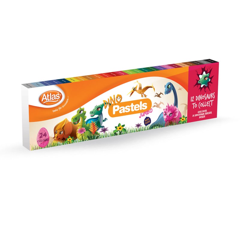 Atlas Jumbo Dino Pastel 24 Colours Extra-Thick Pastels for Kids |AFORALL