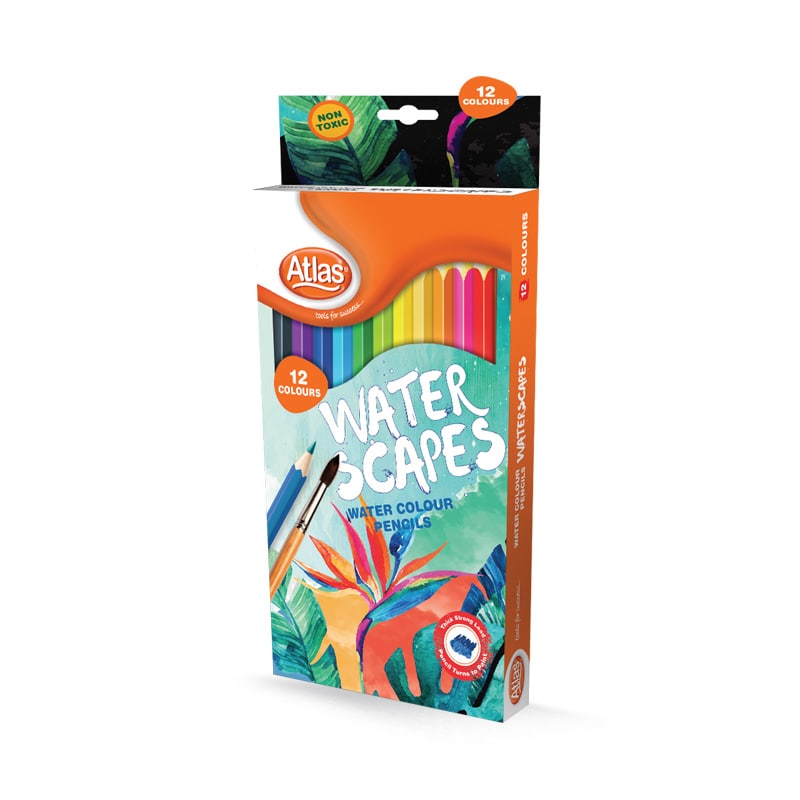 ATLAS Water Colour Pencil Set – 12 Colours Smooth & Vibrant |AFORALL