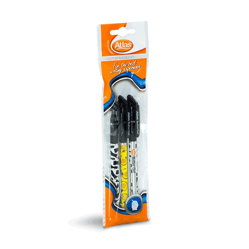 ATLAS Butter Gel Black Pen – Pack of 3 Smooth Gel Writing Pens |AFORALL