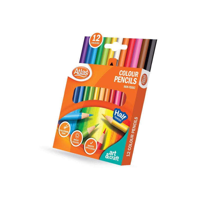 Atlas Half Colour Pencil 12 Colours Set for Kids & Students | AFORALL