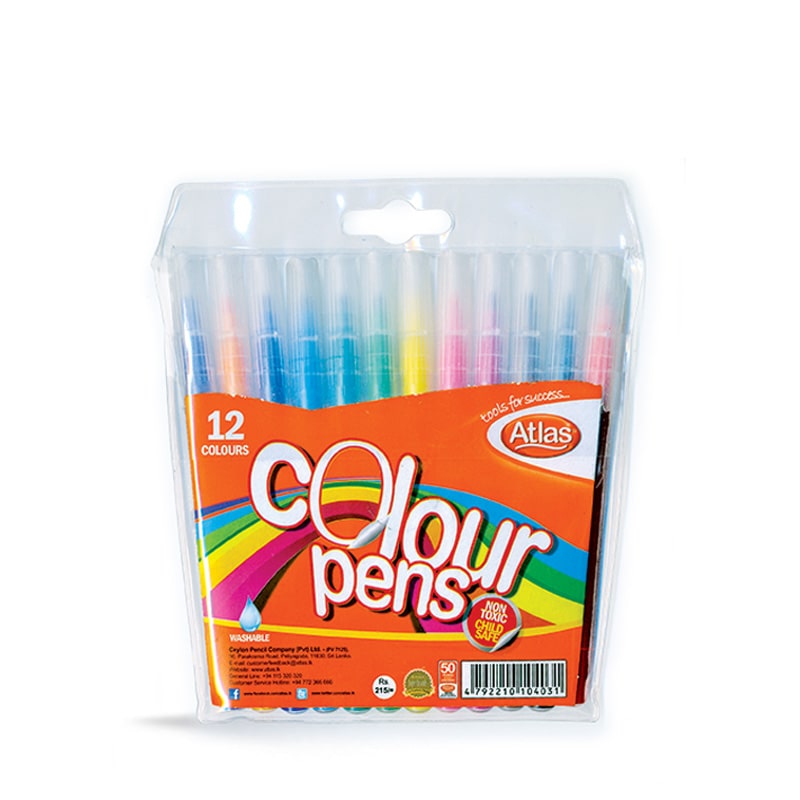 ATLAS Colour Pen Wallets 12 Colours Smooth Felt Tip Pens |AFORALL