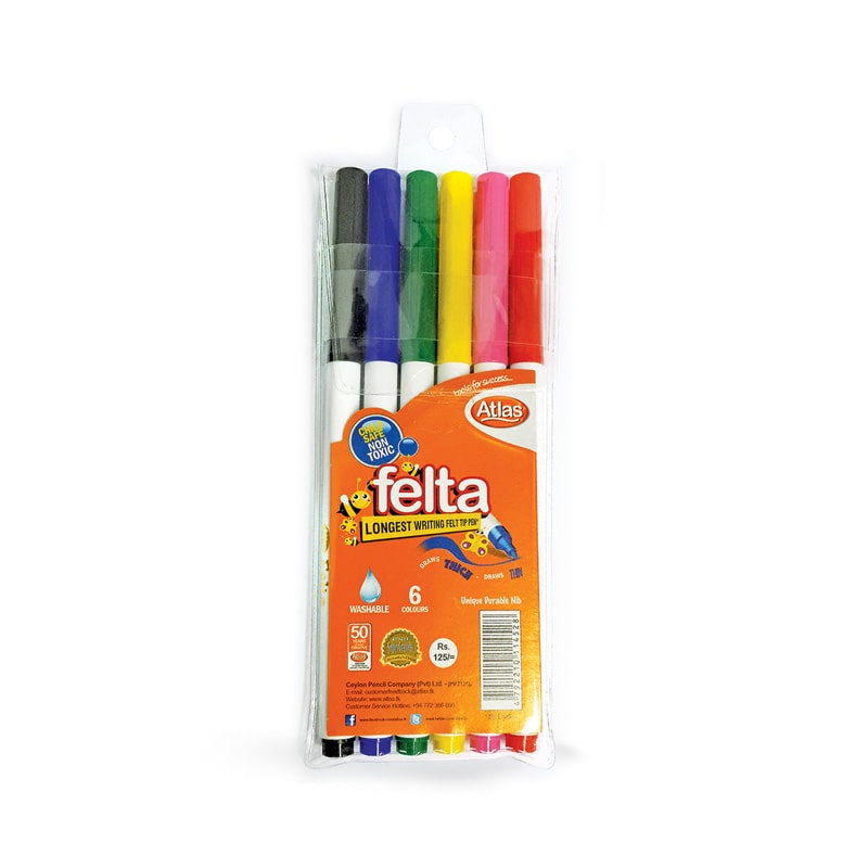 ATLAS Colour Pen Felta 6 Colours Bright Felt Tip Pens |AFORALL