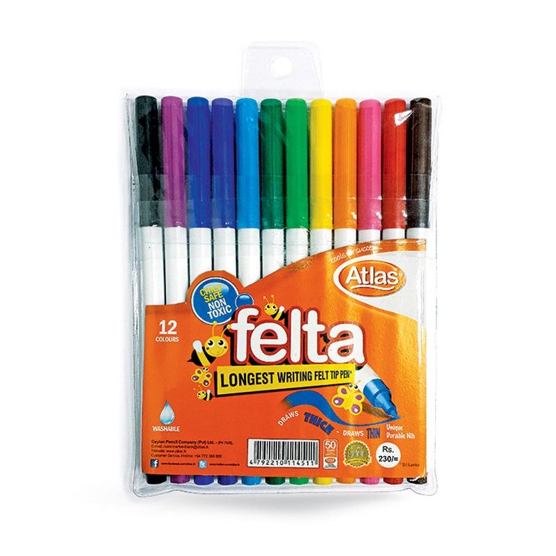 ATLAS Colour Pen Felta 12 Colours Bright Felt Tip Pens |AFORALL